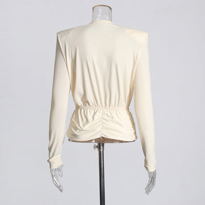 Blusa Ajustada con Cuello Camisero y Hombros Acolchados para Mujer - Image 4