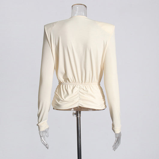 Blusa Ajustada con Cuello Camisero y Hombros Acolchados para Mujer - Image 4