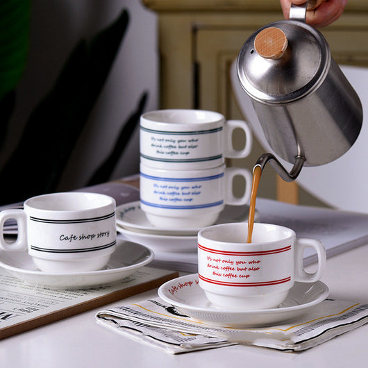 Taza Cerámica Retro para Café con Diseño de Flor Tirador de Leche