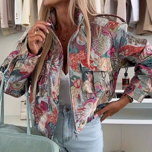 Chaqueta Otoñal con Estampado de Pavo Real para Mujer - Image 9