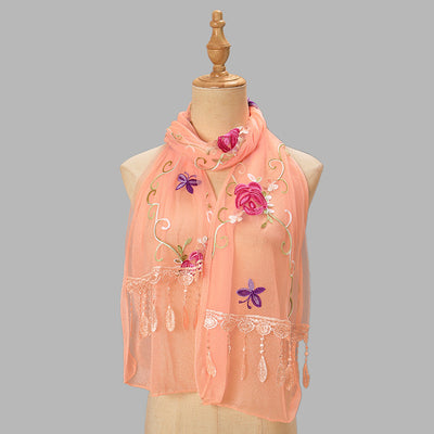 Pañuelo Floral Doble Capa con Bordado y Flecos para Mujer - Image 6
