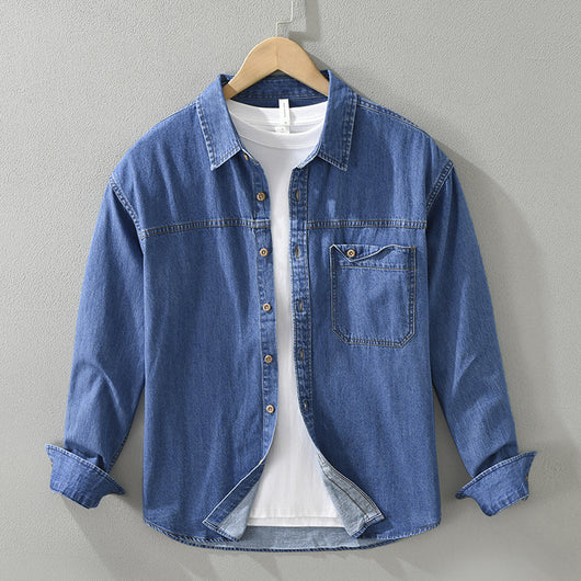 Camisa Denim Retro Estilo Japonés Manga Larga para Hombre - Image 6