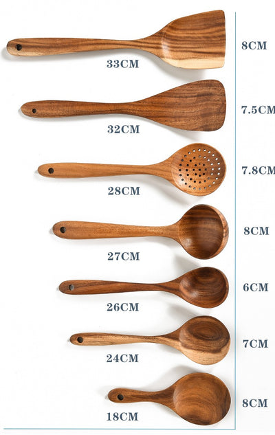 Set de Utensilios de Cocina en Madera de Teca Natural - 7 Piezas - Image 19