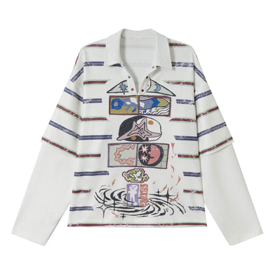 Sudadera Estampada a Rayas Falsa Dos Piezas - Look Trendy para Parejas, Hombres y Mujeres - Image 3