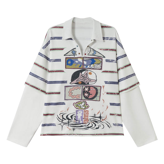 Sudadera Estampada a Rayas Falsa Dos Piezas - Look Trendy para Parejas, Hombres y Mujeres - Image 3