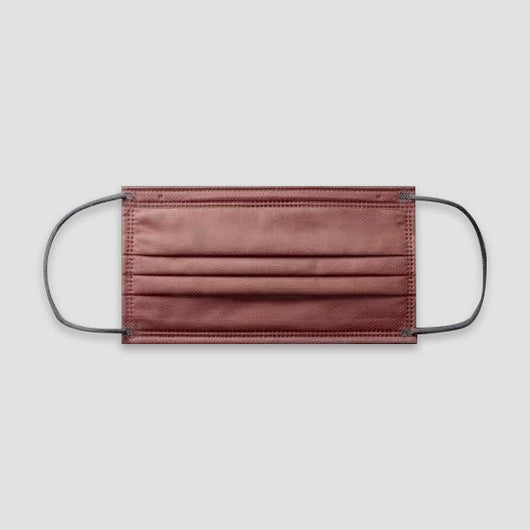 Rose red disposable face mask with pleats and gray ear loops, shown flat against a light gray background. - Image 13