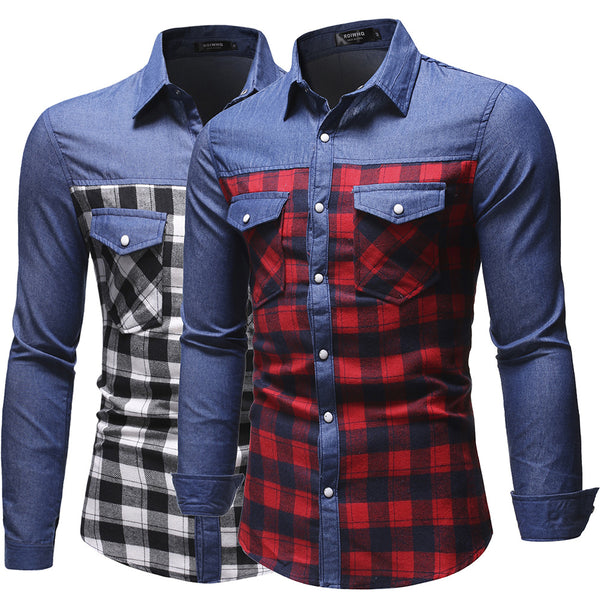 Camisa Cuadros Hombre Slim Fit Clásica con Costuras Reforzadas