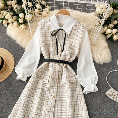 Vestido Houndstooth con Tirantes y Mangas Puff - Image 25