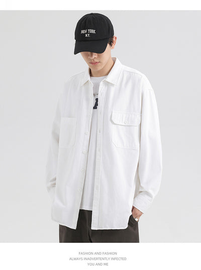 Camisa Oxford Estilo Hong Kong con Bolsillos Dobles - Corte Holgado Casual para Hombre - Image 8