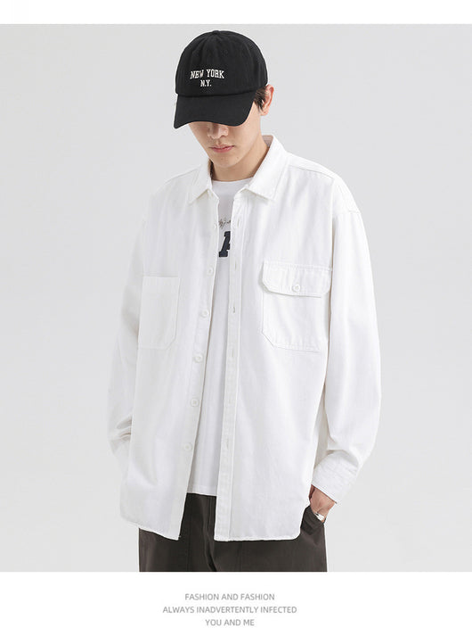 Camisa Oxford Estilo Hong Kong con Bolsillos Dobles - Corte Holgado Casual para Hombre - Image 8