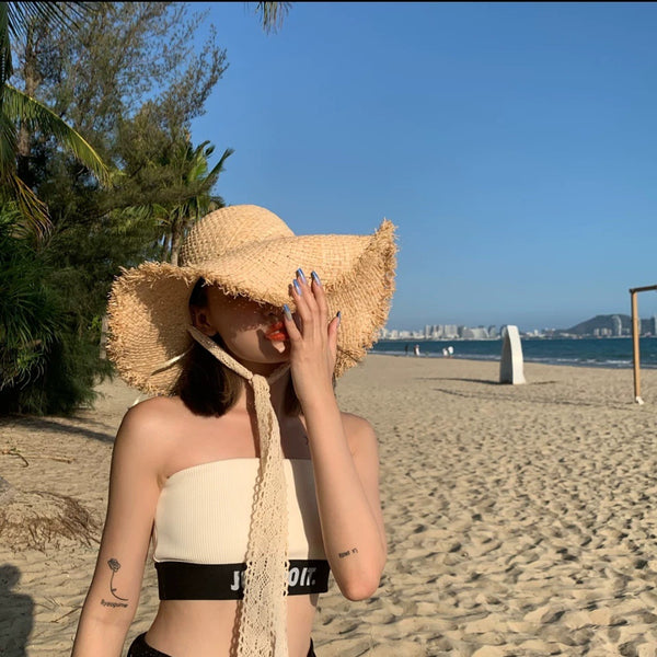 Sombrero de Rafia con Ala Ancha para Mujer - Perfecto para Playa y Verano