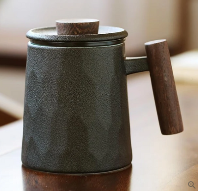Taza de Cerámica para Oficina con Asa de Madera, Tapa y Filtro Separador - Image 7