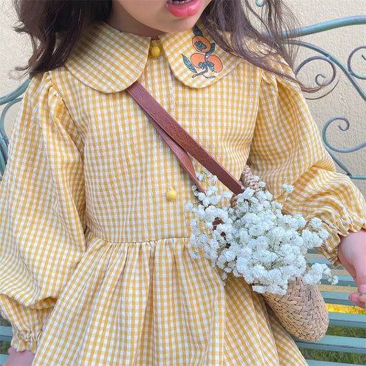 Vestido Infantil Estilo Coreano a Cuadros para Niñas