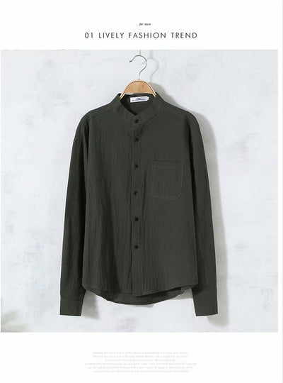 Camisa de Lino Suelta Manga Larga Cuello Redondo para Hombre - Image 15