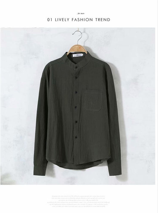 Camisa de Lino Suelta Manga Larga Cuello Redondo para Hombre - Image 15