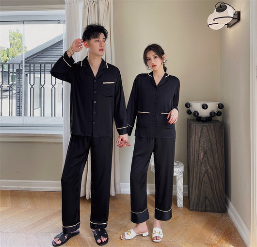 Pijama para Parejas con Solapa y Mangas Largas