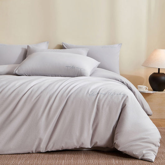 Juego de Cama de Algodón Grueso con Bordado Minimalista - 4 Piezas - Image 20