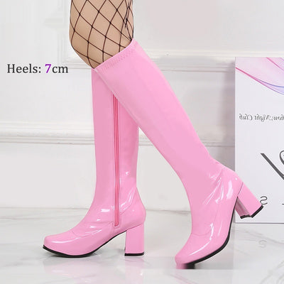 Botas Medianas de Cuero Charol con Tacón Grueso Elástico - Image 4