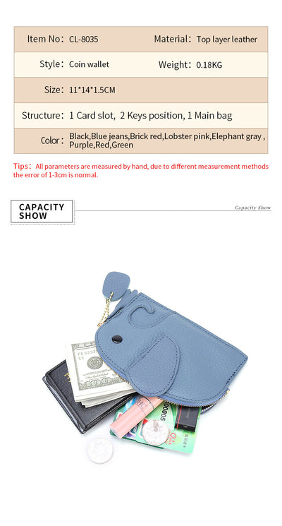Monedero de Cuero Genuino Elefante Lindo - Cartera Mini Creativa - Image 16