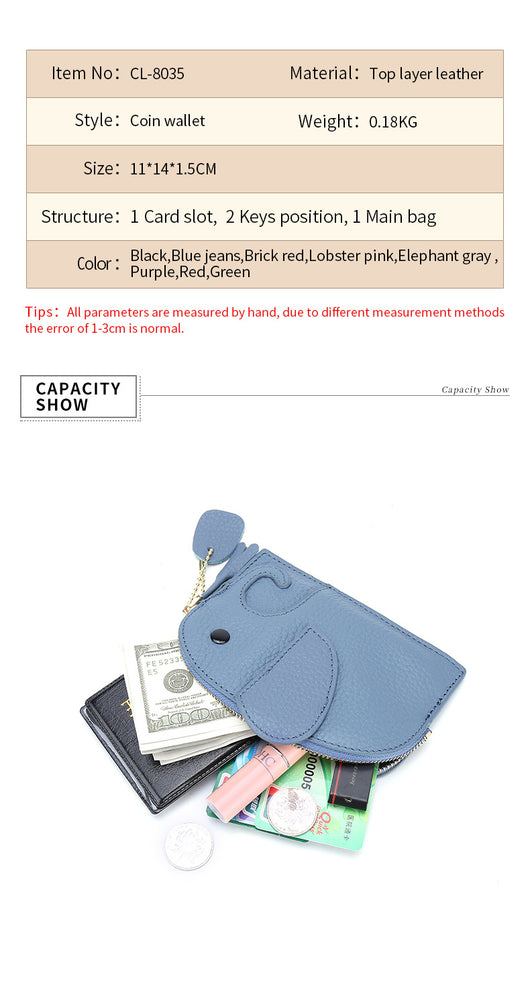 Monedero de Cuero Genuino Elefante Lindo - Cartera Mini Creativa - Image 16