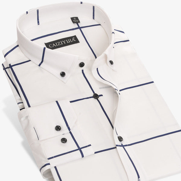 Camisa Casual de Manga Larga Cuadros Slim Fit Sin Planchado
