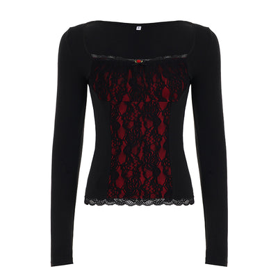 Blusa Elegante de Manga Larga con Encaje y Volantes - Image 6