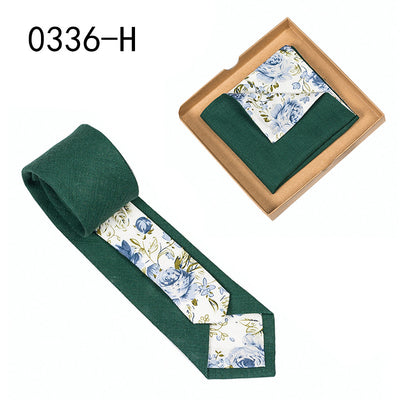 Corbata de Algodón con Estampado Floral y Pañuelo de Bolsillo - Image 3