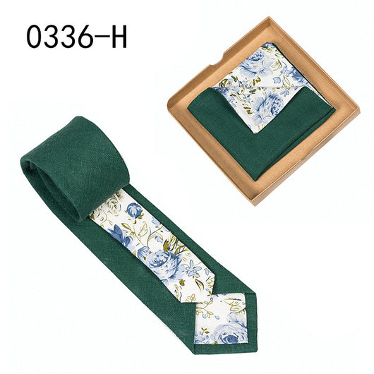 Corbata de Algodón con Estampado Floral y Pañuelo de Bolsillo - Image 3