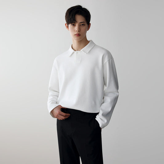 Camisa Básica Masculina de Cuello Solapa y Manga Larga