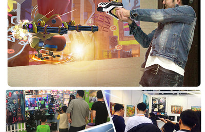 White and black AR somatosensory gamepad with a smartphone mounted, displaying an augmented reality game. - Image 7
