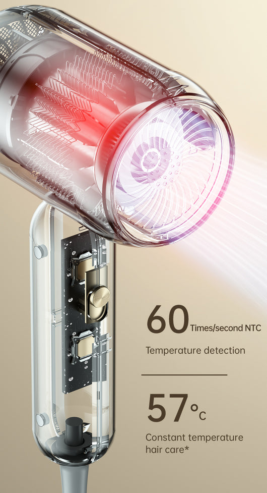 Beige 1200W hair dryer with a minimalist design, featuring a 360-degree rotating air collector nozzle and a US 110V plug. - Image 35
