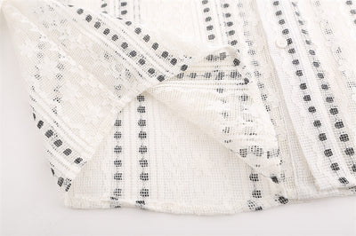 Blusa Suelta de Encaje Calado y Manga Larga con Lunares y Rayas Jacquard - Image 10