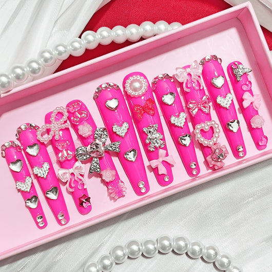 Uñas Postizas Artesanales con Lazo Dulce - Manicura Elegante - Image 11