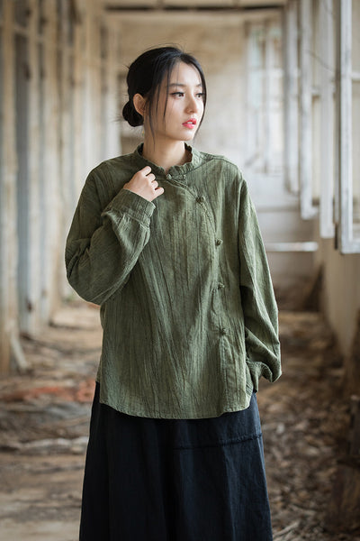 Blusa Mujer Estilo Chino Tie-Dye Lino Algodón Botones Rana Artesanal - Image 10