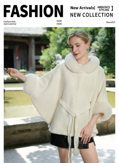 Capa de Piel Sintética con Cuello de Felpa y Cinturón para Otoño e Invierno - Image 9