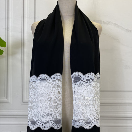 Pañuelo Bandana para Mujer con Encaje Blanco y Paneles Negros - Image 10