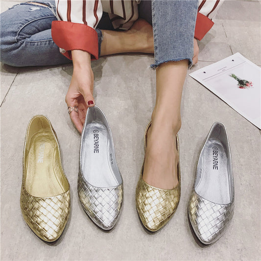 Zapatos Planos Dorados y Plateados con Punta Afilada para Mujer