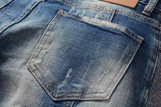 Jeans Slim Vintage Rotos con Parches para Hombre - Image 14