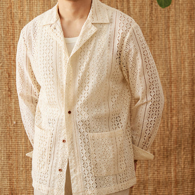 Camisa de Cuello Cubano Hueco de Algodón Manga Larga - Image 11