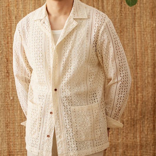 Camisa de Cuello Cubano Hueco de Algodón Manga Larga - Image 11