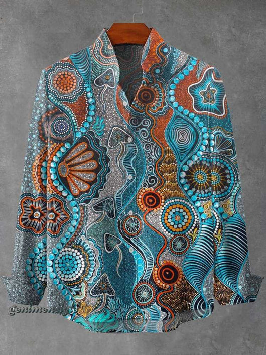 Camisa Manga Larga Cuello Alto con Estampado 3D de Rayas Irregulares para Hombre - Image 9