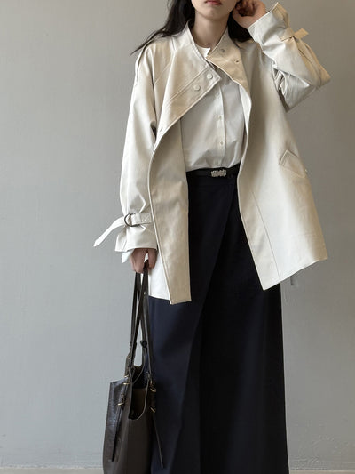 Abrigo Trench Casual Holgado con Cuello de Pie para Mujer - Image 22