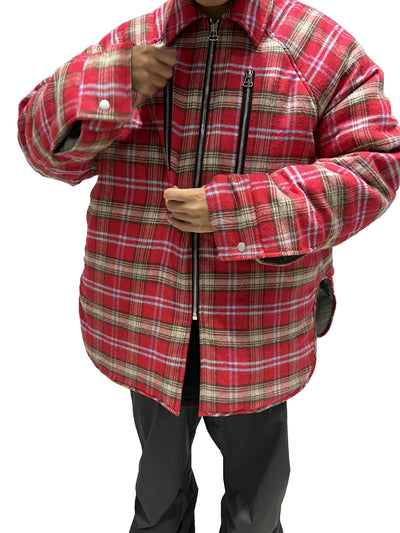 Chaqueta Acolchada de Cuadros Rojo para Hombre con Cierre de Cremallera - Image 7