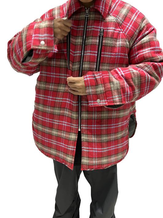 Chaqueta Acolchada de Cuadros Rojo para Hombre con Cierre de Cremallera - Image 7