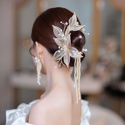 Prendedor de Flores Champagne con Borlas para Novia - Image 6