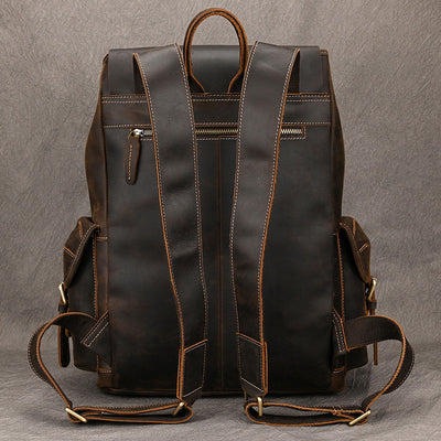 Mochila de Viaje Cuero Crazy Horse Capacidad Jumbo con Solapa Frontal - Image 11