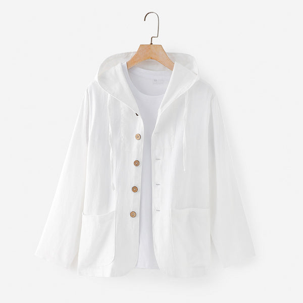 Chaqueta Lino Casual con Capucha - Suelta y Transpirable - Image 6