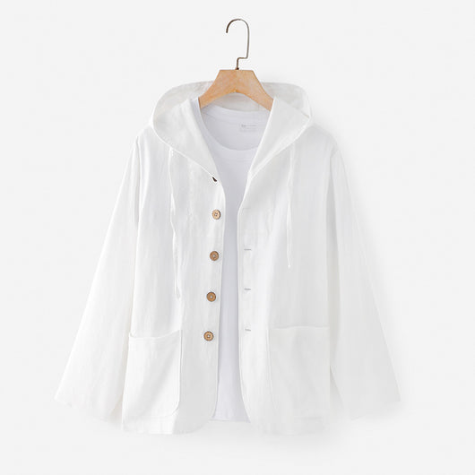 Chaqueta Lino Casual con Capucha - Suelta y Transpirable - Image 6
