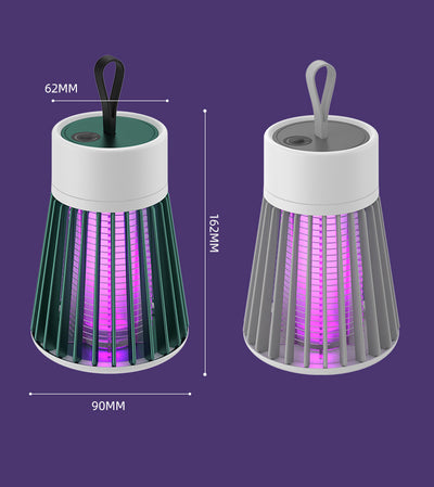 White and grey electric mosquito killer lamp with a purple UV light, featuring a conical cage and top handle. - Image 12