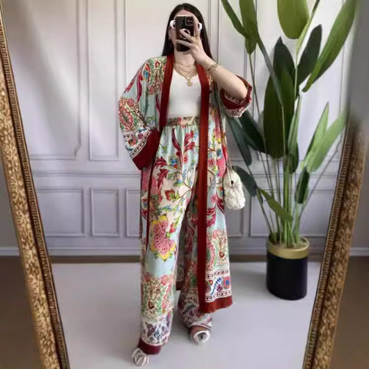 Conjunto Elegante de Camisa Estampada y Pantalón Ancho - Image 4